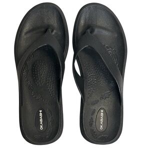 Okabashi Sandal Womens M L 8 9 Black Maui Thong Flip Flop Comfort Slide Shoe USA